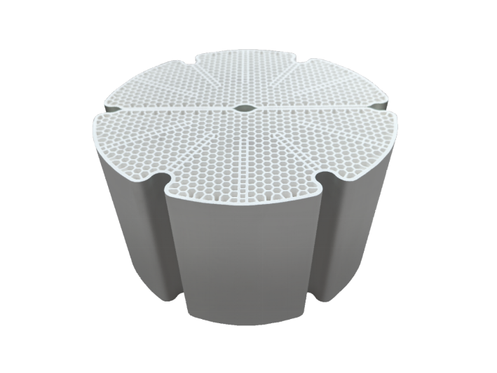 3D render of ceramic filter material showing honeycomb structure