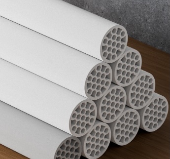 Ceramic membrane tubes showing internal multi-channel structure