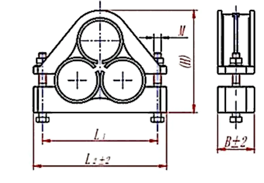 Aluminum Cable Cleat - Trefoil Type - Technical Drawing